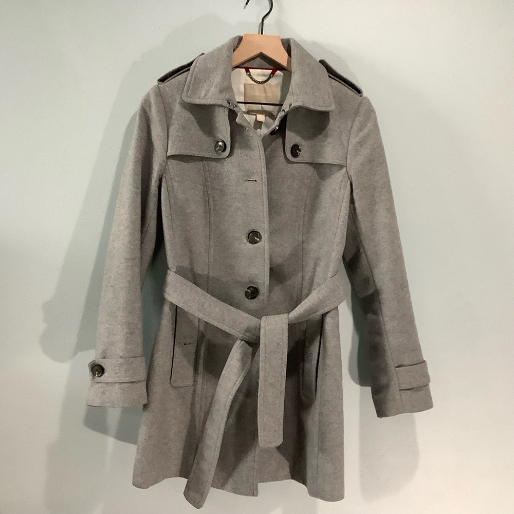 Banana Republic Gray Wool Belted Single Breasted Trench Coat Sz S 4 6